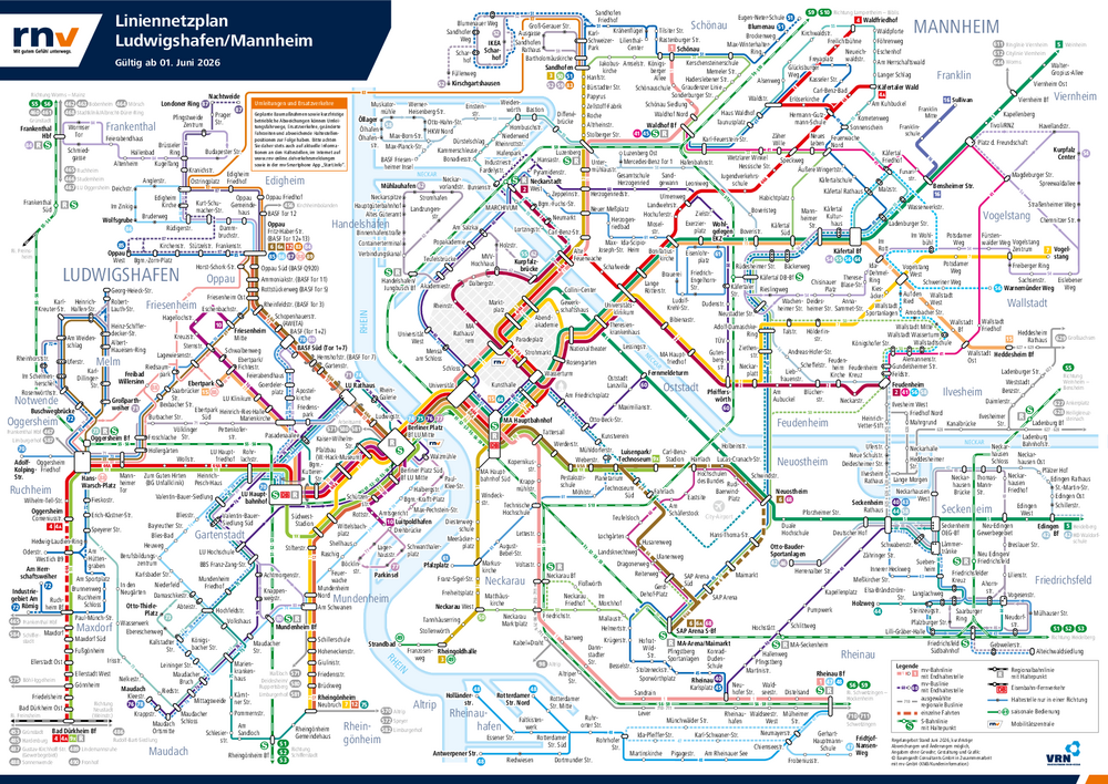 Liniennetzplan Mannheim-Ludwigshafen ab 1. Juni 2026