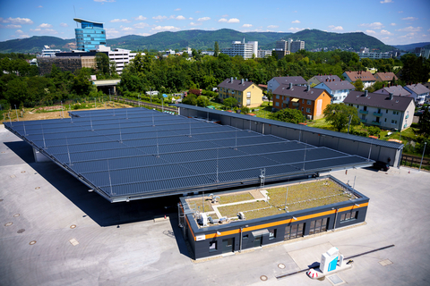 Der Wasserstoffbusbetriebshof der Rhein-Neckar-Verkehr GmbH (rnv) in Heidelberg-Wieblingen von oben.