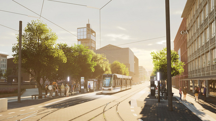 Visualisierung der barrierefrei ausgebauten Steige A und B der Haltestelle Paradeplatz in Mannheim.